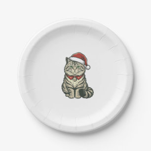 Prato De Papel Gato de Natal Chapéu do Papai Noel Design de Gravu