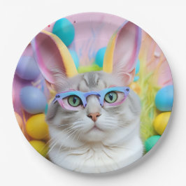 Prato De Papel Gato de Páscoa Whimsso com Ouvidos Coelhinhos