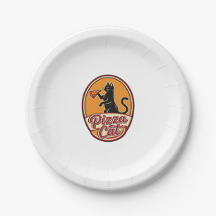Prato De Papel Gato de Pizza Vintage Design Retrô Engraçado Amant