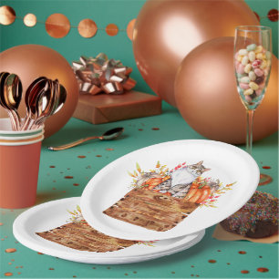 Prato De Papel Gato de queda e abóboras na caixa