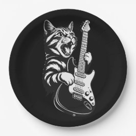 Prato De Papel Gato de Rocha Tocando Guitarra Elétrica | Música L