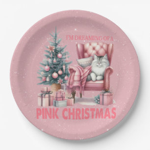 Prato De Papel Gato Dormindo Estou Sonhando com um Natal Rosa