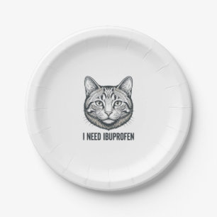 Prato De Papel Gato Engraçado Ibuprofeno Design de Gravura Vintag