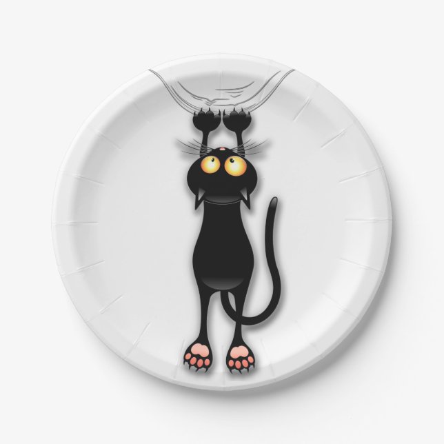 Prato De Papel Gato engraçado Personagem arranhando Tecido (Frente)