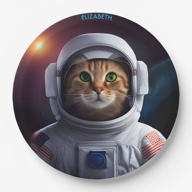 Prato De Papel Gato Fantástico E Bonito Em Astronauta Spacesuit (Frente)