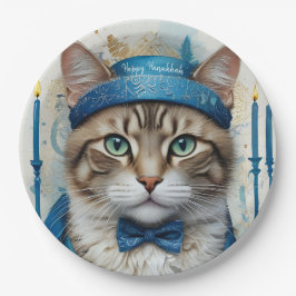 Prato De Papel Gato Festivo em Hanukkah disfarça Saudação