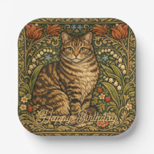 Gato floral botânico vintage elegante
