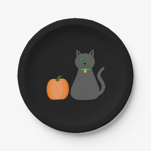 Prato De Papel Gato Fofo de Halloween e Abóbora (Frente)