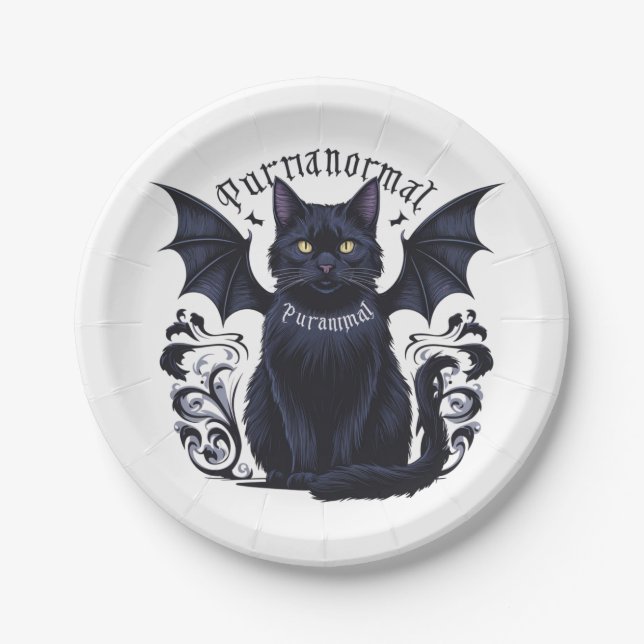 Prato De Papel Gato Gótico com Asas Bat (Frente)