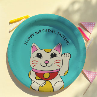 Prato De Papel Gato Japonês Maneki Neko Aniversário