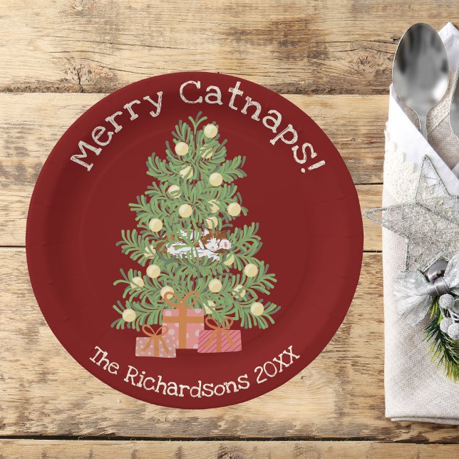 Prato De Papel Gato Laranja nas Felizes de Árvore de Natal! Verme (Criador carregado)