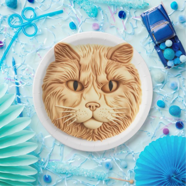 Prato De Papel Gato Maine Coon Inspirado em 3D (Festa)