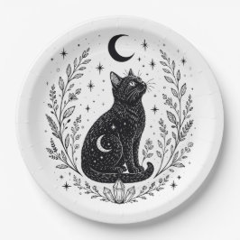 Prato De Papel Gato místico bajo la luna