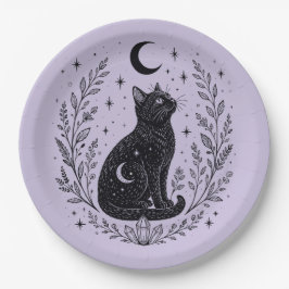 Prato De Papel Gato místico bajo la luna