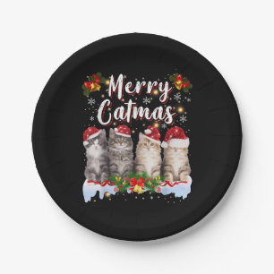 Prato De Papel Gato Natal Chapéu do Papai Noel Engraçado Feliz Ca
