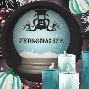 Prato De Papel Gato negro cai no candelabro do outono