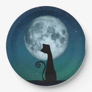 Prato De Papel Gato Negro em Placas de Papel Luar