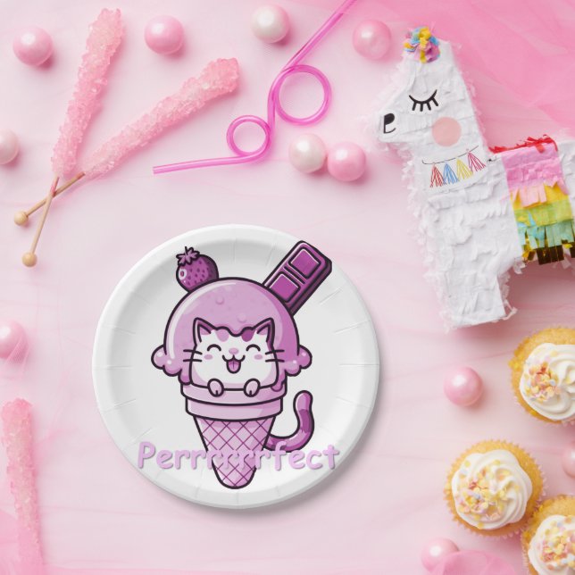 Prato De Papel Gato no Rosa Perfeito de Cone (Festa)