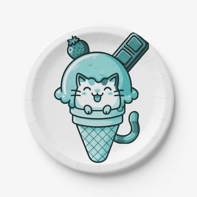 Prato De Papel Gato no Teal Cone (Frente)