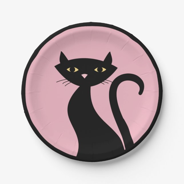 Prato De Papel Gato Preto a Rosa (Frente)