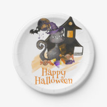 Gato Preto de Aquarela com doces, Halloween