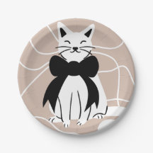 Gato preto e branco com linha abstrata