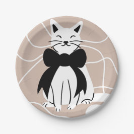 Prato De Papel Gato preto e branco com linha abstrata