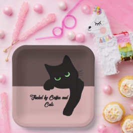 Prato De Papel Gato Preto Engraçado Espiando Personalizado Estéti