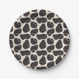 Prato De Papel Gato Preto Retro em Creme Claro