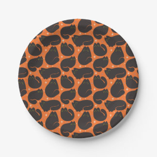 Prato De Papel Gato Preto Retro em Laranja