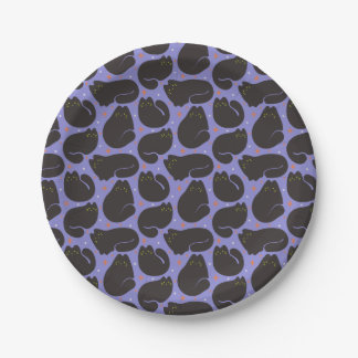 Prato De Papel Gato Preto Retro em Roxo