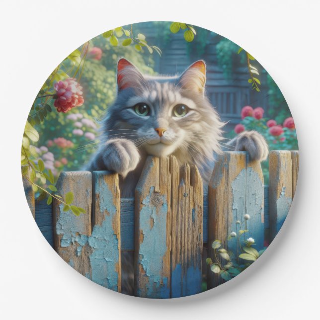 Prato De Papel Gato Purgando sobre uma cerca (Frente)