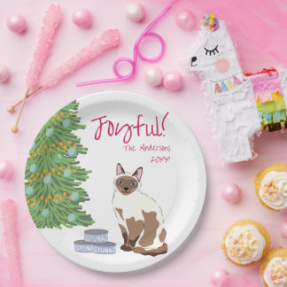 Prato De Papel Gato Siames Cute com Natal Alegre de Atum 