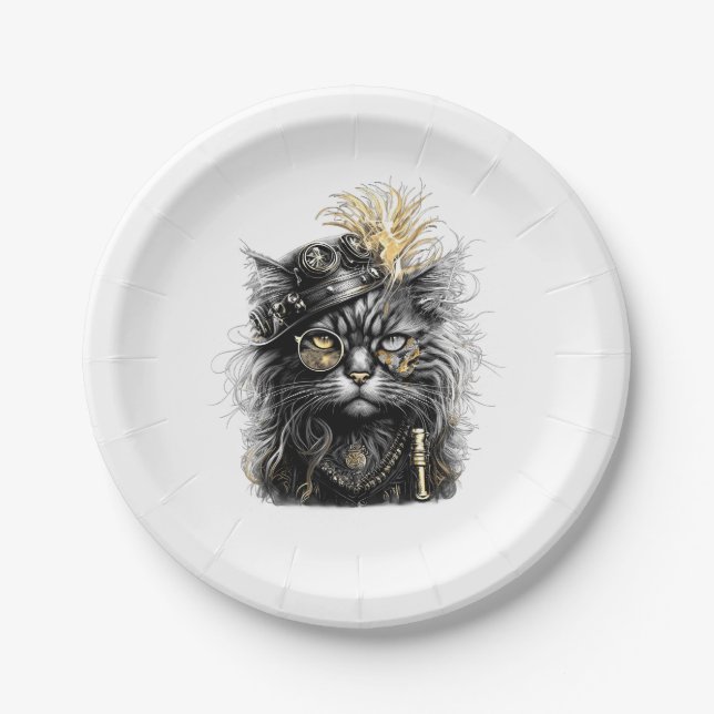 Prato De Papel Gato Steampunk Incrível  (Frente)