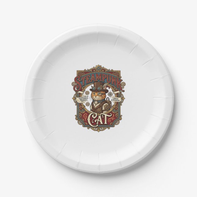 Prato De Papel Gato Steampunk Vintage Steampunk Gato (Frente)