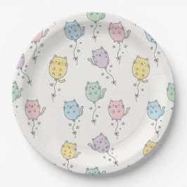 Prato De Papel Gatos Balão Pastel Padrão Fofo Minimalista Infanti