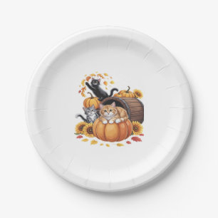 Prato De Papel Gatos Caem Autumn Pumpkins Ação de Graças Girassol