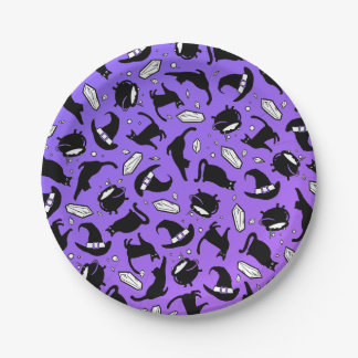 Prato De Papel Gatos, Cristais e Caldeiros - Placa de Papel