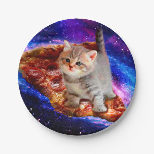Prato De Papel Gatos em pizza espacial