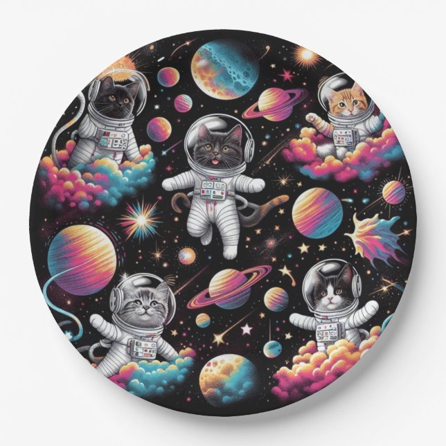 Prato De Papel Gatos em placas de papel espacial! (Frente)