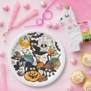 Prato De Papel Gatos engraçados da festa de Halloween