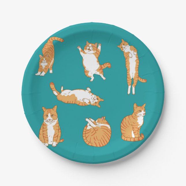 Prato De Papel Gatos Laranja Engraçados (Frente)