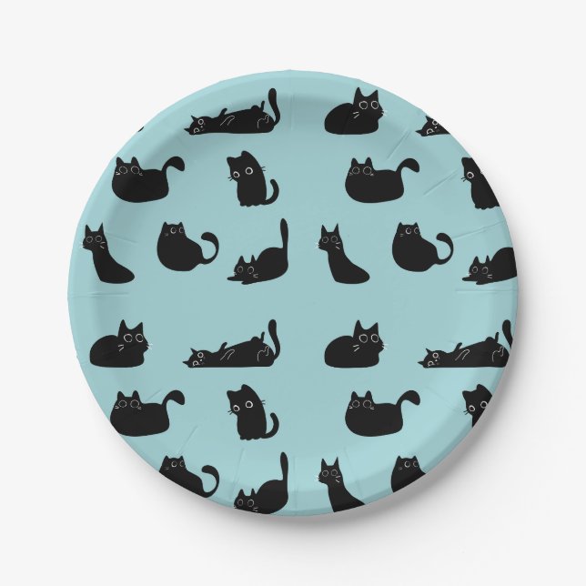 Prato De Papel Gatos Negros Engraçados (Frente)