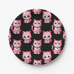 Prato De Papel Gatos Pink Kitty Design Preto
