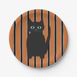 Prato De Papel Gatos Pretos do Halloween, Rico e divertidos