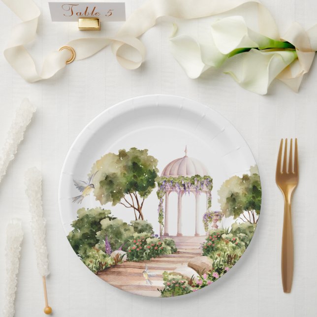 Prato De Papel Gazebo de jardim de fadas com flores e plantas (Casamento)