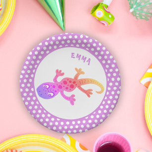 Prato De Papel Gecko cotovelo-cotovelo-bonito, com nome Aniversár