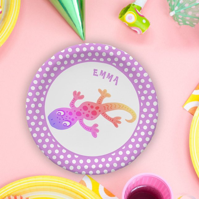 Prato De Papel Gecko cotovelo-cotovelo-bonito, com nome Aniversár (Criador carregado)