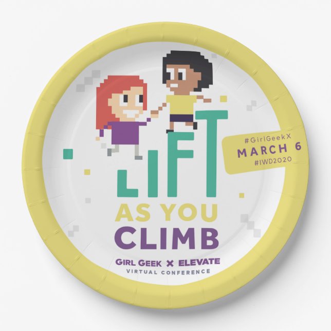 Prato De Papel Geek Rapariga X Elevate + Placas De Partido #IWD20 (Frente)