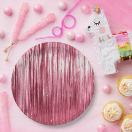 Prato De Papel Gelado Rosa Brilhante Tinsel Stripes